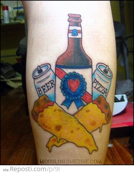 Beer and Pizza Tattoo