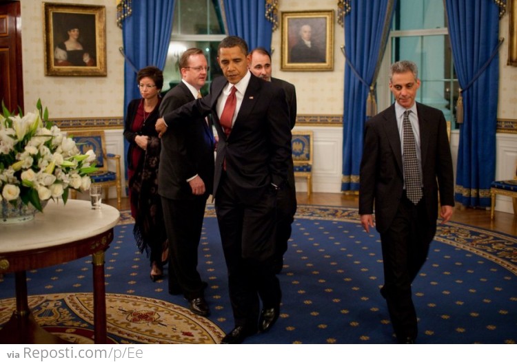 President Barack Obama With Staffers