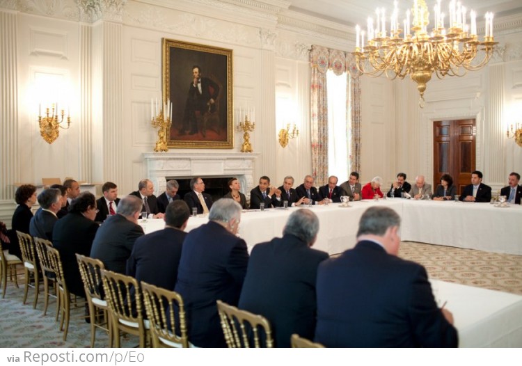 President Barack Obama At Large Meeting