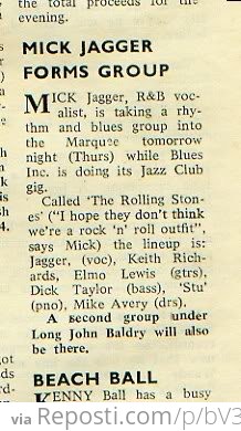 Mick Jagger Forms Group