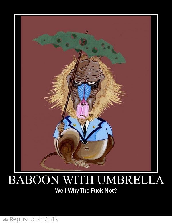 Baboon With Umbrella