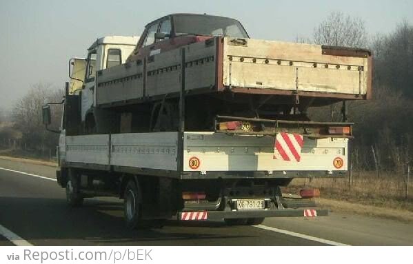 Truck In A Truck With A Car