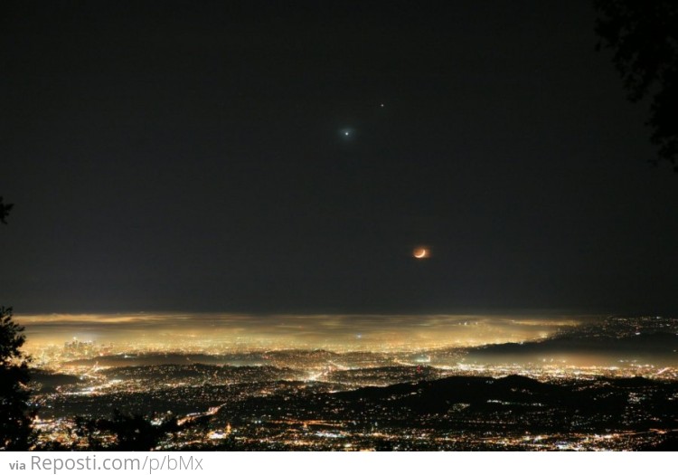 Jupiter, Venus & Luna Over L.A.