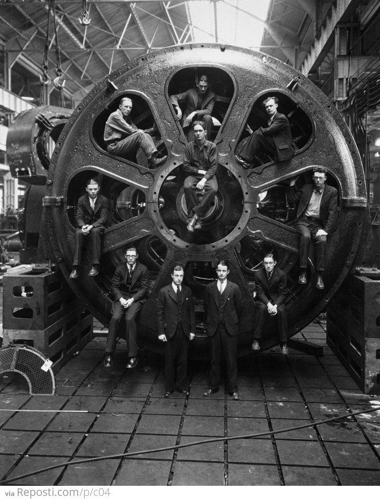 Men Posing Inside A General Electric Motor, 1928