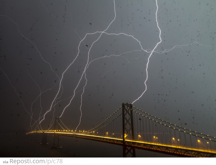 The Bay Bridge Gets A Bit of Lightning