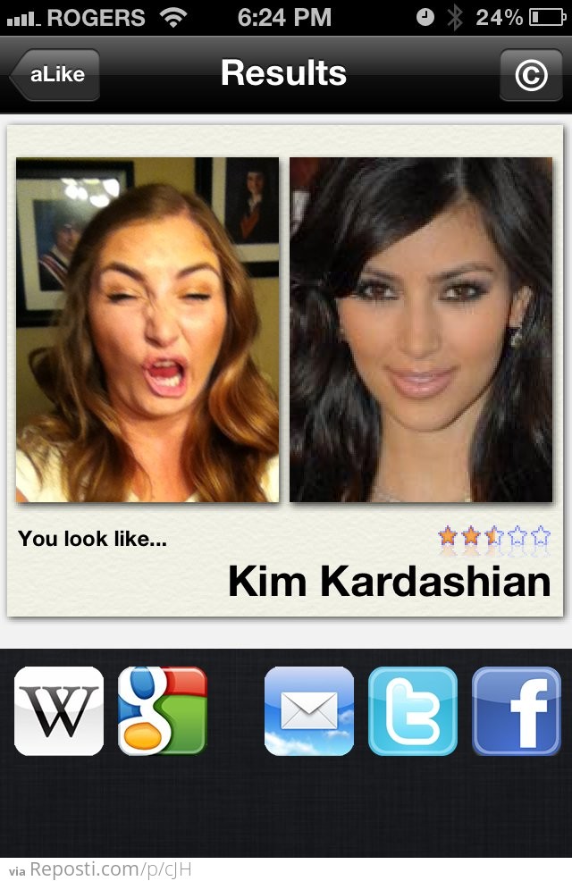 My sister looks awfully like Kim Kardashian