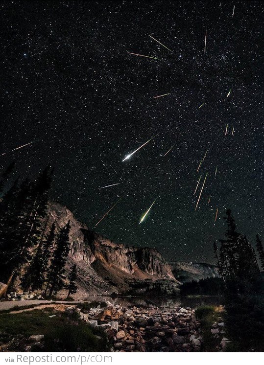 2012 Perseids meteor shower over the snowy range in Wyoming