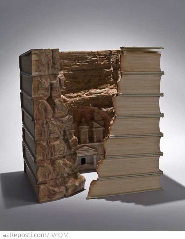 Detailed cave temple carved from 7 books