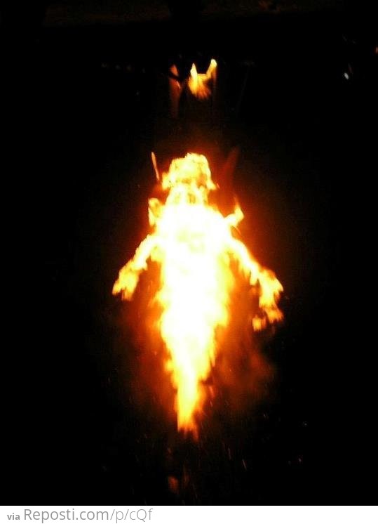 A fire atronach appears during a bonfire