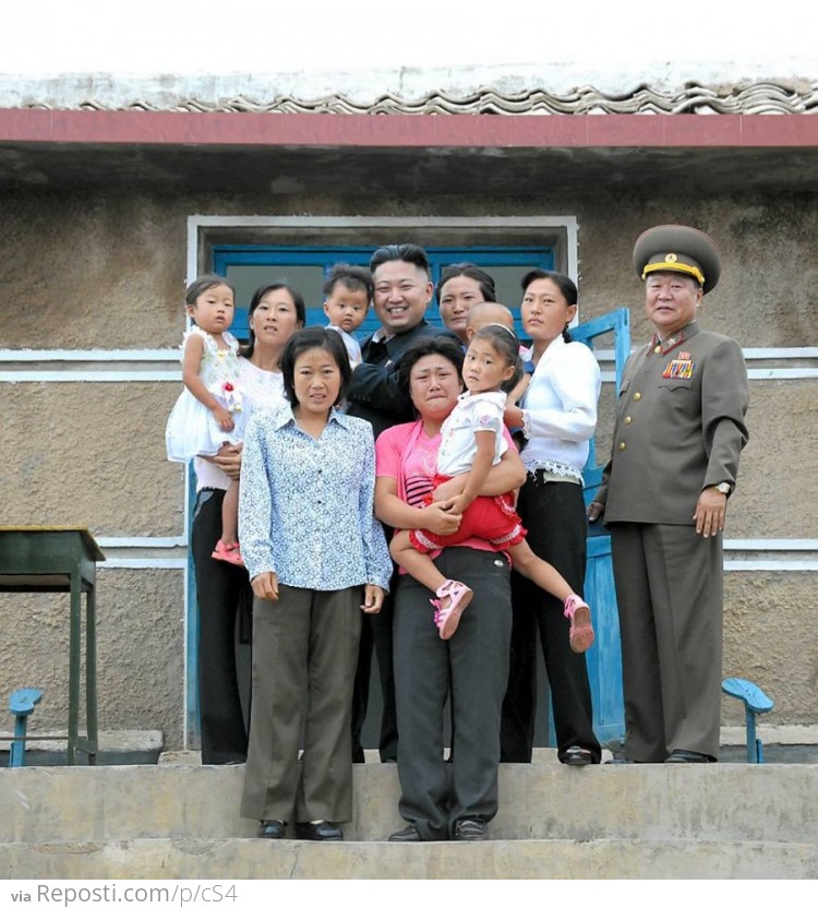 North Korean family being delighted to meet their awesome leader