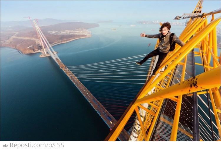 Just hanging out at the top of a tower crane