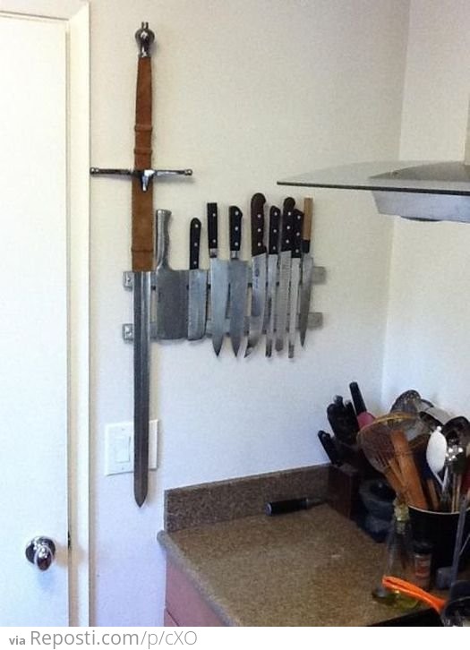 He wanted to put his entire claymore collection up on the wall