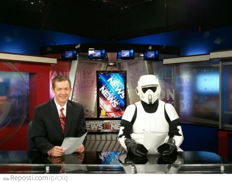 "Julie was off today so we replaced her with a storm trooper."