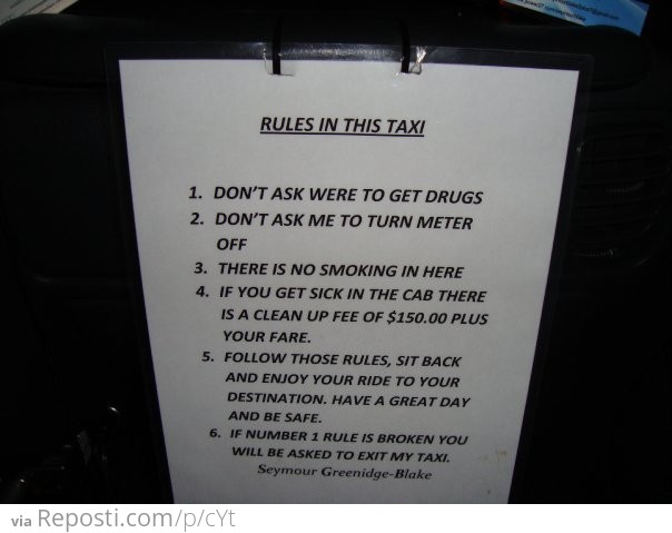 Rules in this taxi