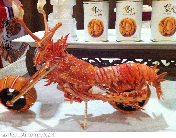 A motorcycle made out of lobster