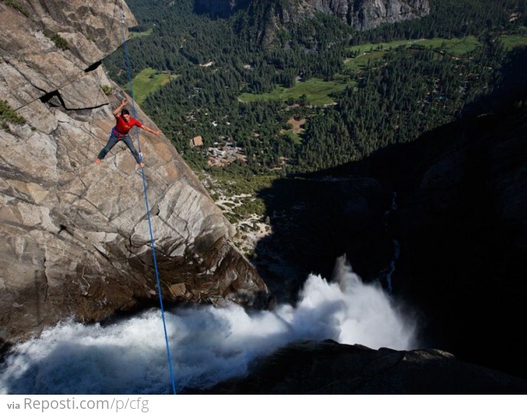 Highlining over Yosemite Falls