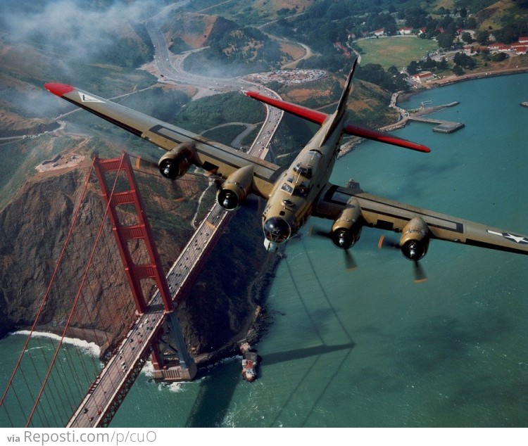 B-17 Flying Over The Golden Gate Bridge