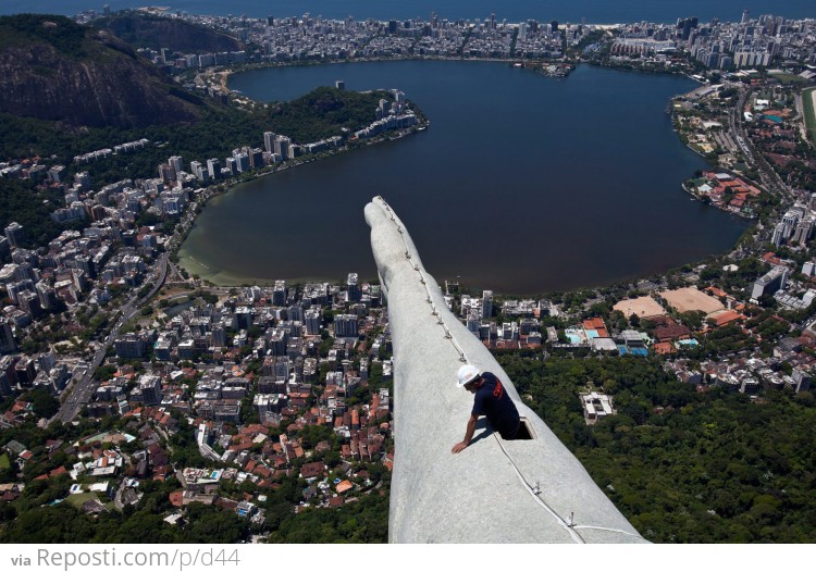 Worker Repairs Rio de Janeiro's Christ the Redeemer Statue