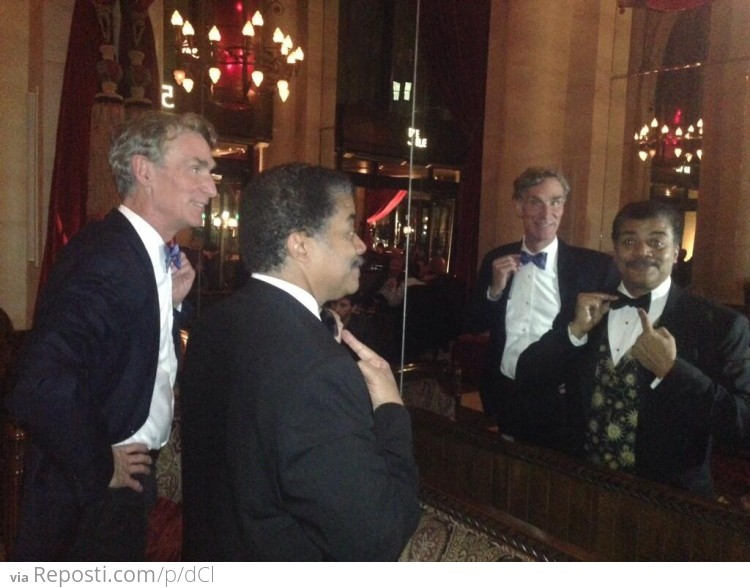 Bill Nye Teaches Neil deGrasse Tyson How To Do A Bow Tie