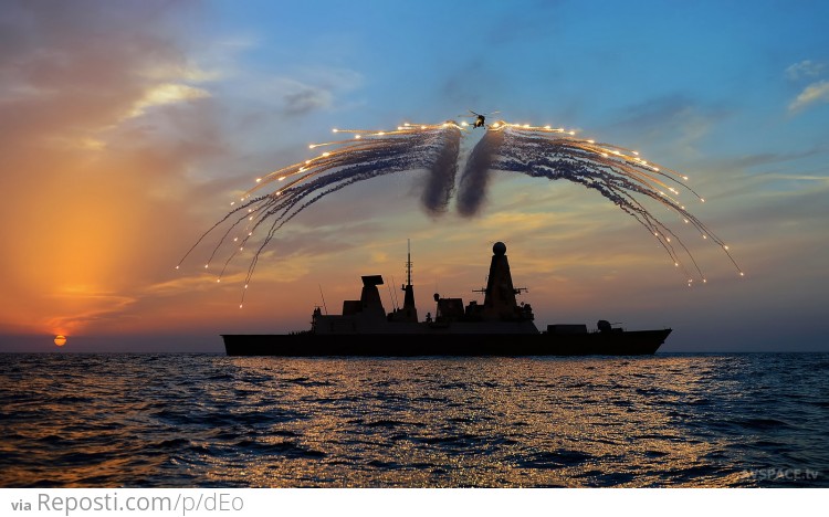 Lynx Helicopter Fires Flares