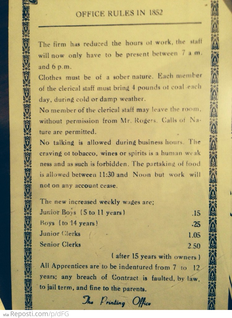 Office Rules in 1852