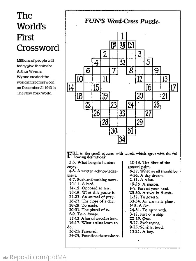 World's First Crossword