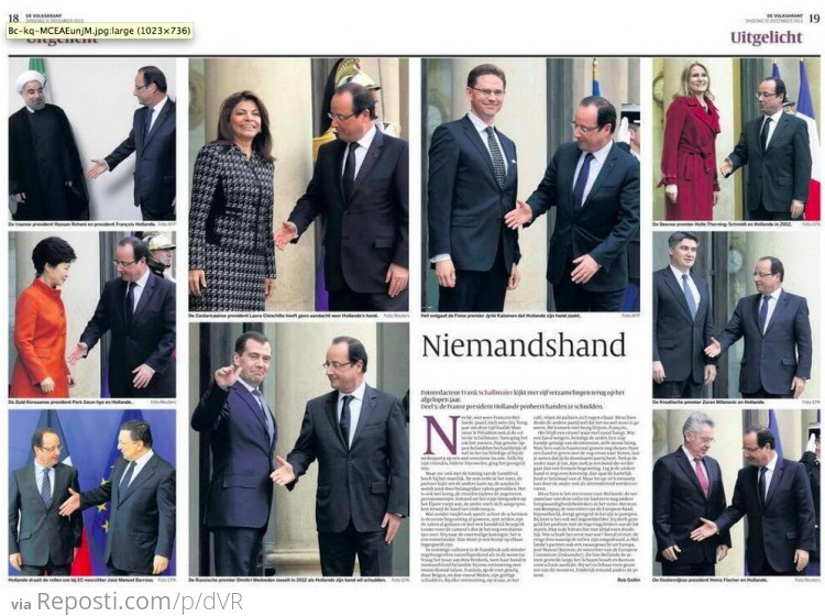 Dutch newspaper makes a collage to prove that the French president is bad at handshakes