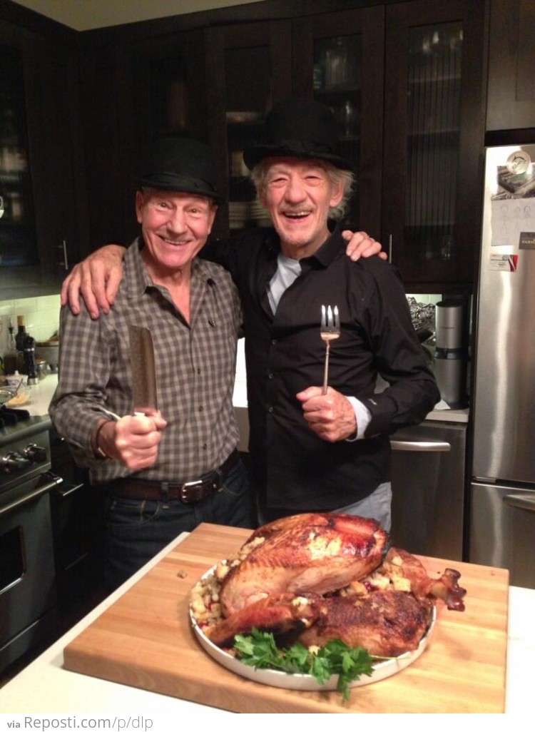 Patrick Stewart and Ian McKellen At Thanksgiving Dinner