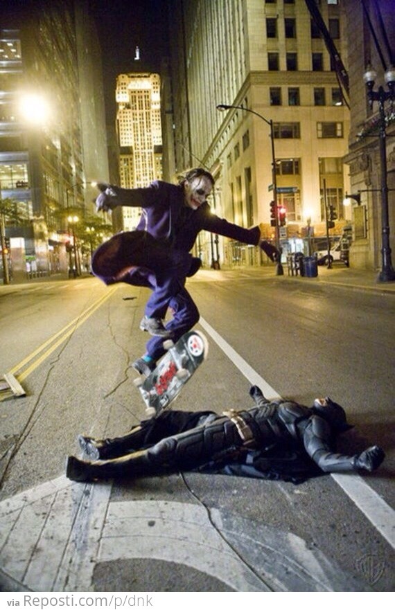 Heath Ledger Skateboarding Over Christian Bale