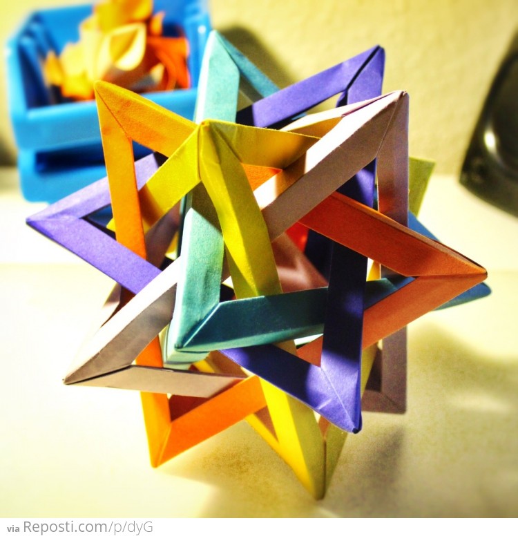 Origami Five Intersecting Tetrahedra