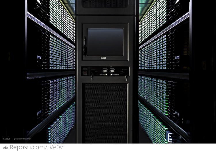 This is a closer view of the backup tapes in Google’s tape library. Each tape has a unique barcode so that the robotic system can locate the right one.