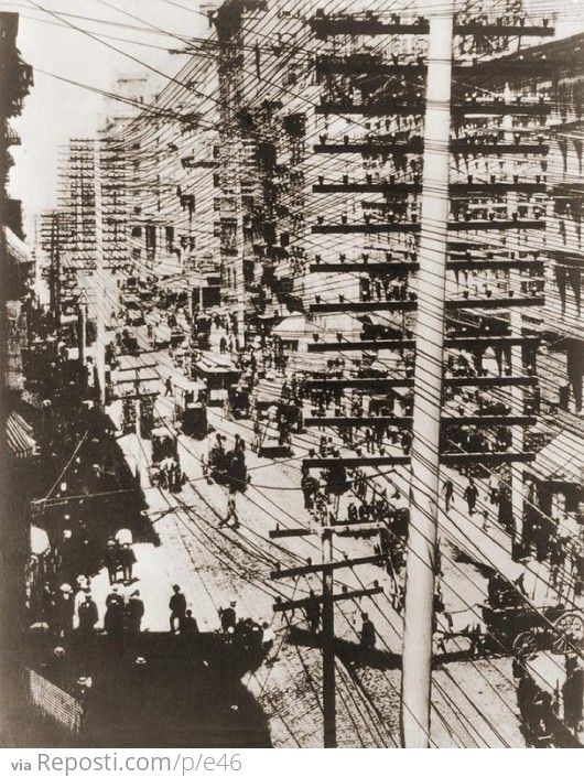 Telephone wires in New York City, 1880