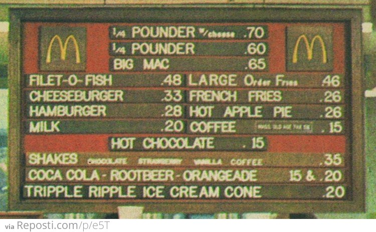 McDonald's menu from 1972