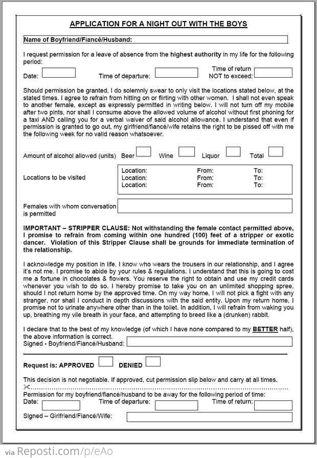 Application for a night out with the boys