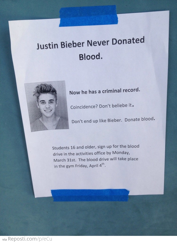 Justin Bieber Never Donated Blood
