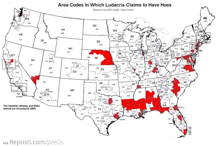 Area codes in which Ludacris claims to have hoes in
