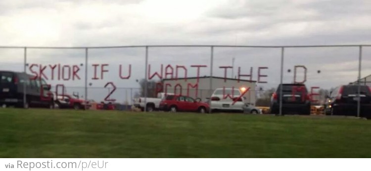 That's one way to ask a girl to prom...