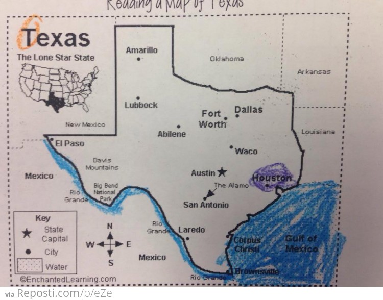 Instructions: 'Circle the capital of Texas in orange'