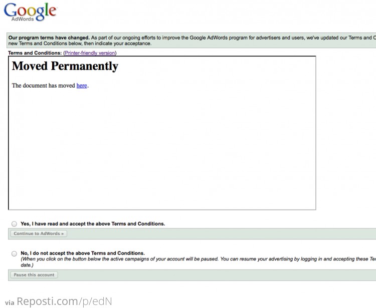 Google asked me to agree to their new Terms and Conditions