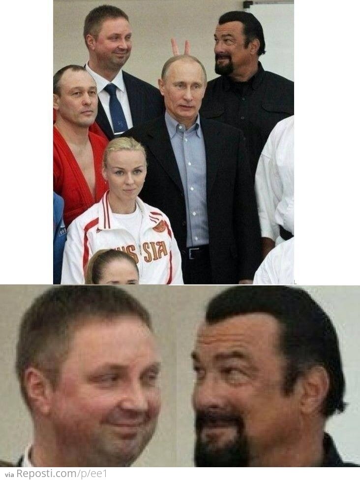 Steven Seagal gives Vladimir Putin bunny ears