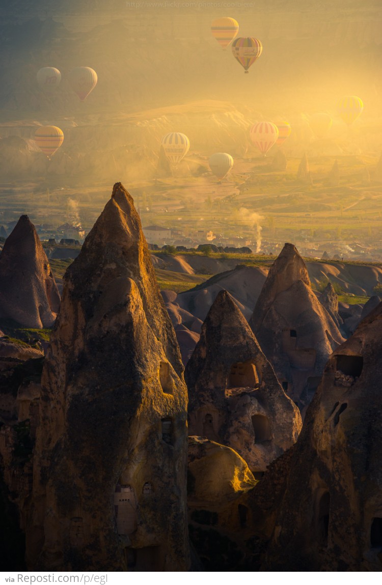Hot Air Balloons Over Pigeon Valley, Turkey