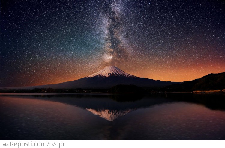 Milky Way behind Mt. Fuji, Japan