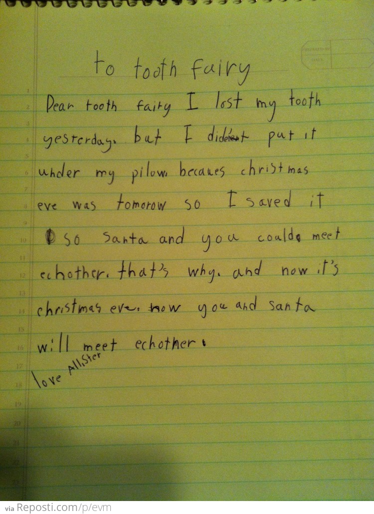 Dear tooth fairy