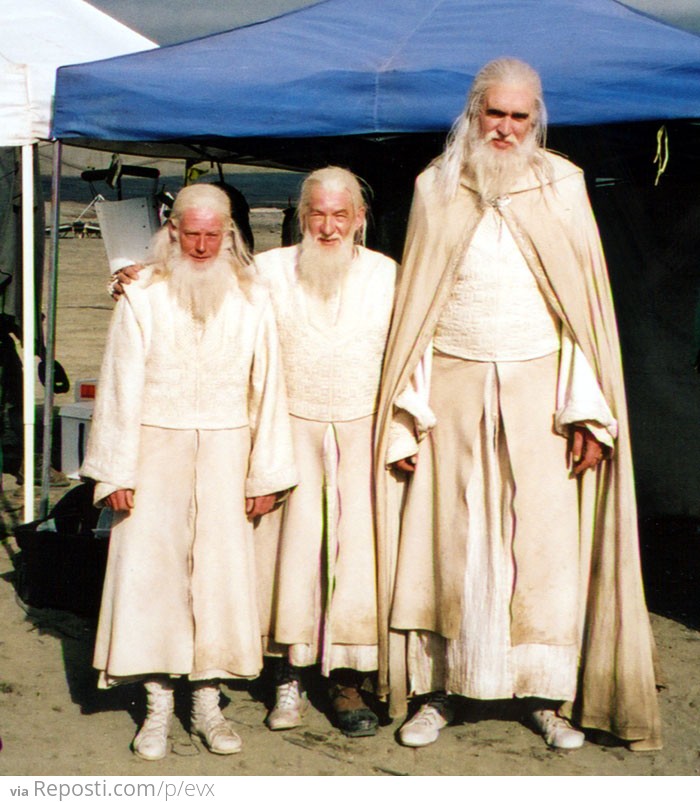 Sir Ian McKellen, his stunt double and scale double