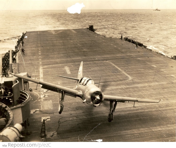 Crash landing on a carrier in the Pacific