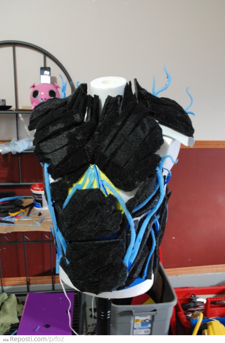 Blocks of foam cut and sculpted into shape
