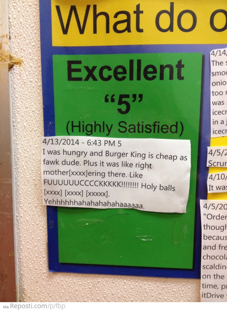 Burger King manager likes to print reviews