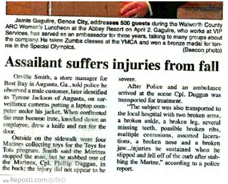 Yes, the "curb" caused those injuries...