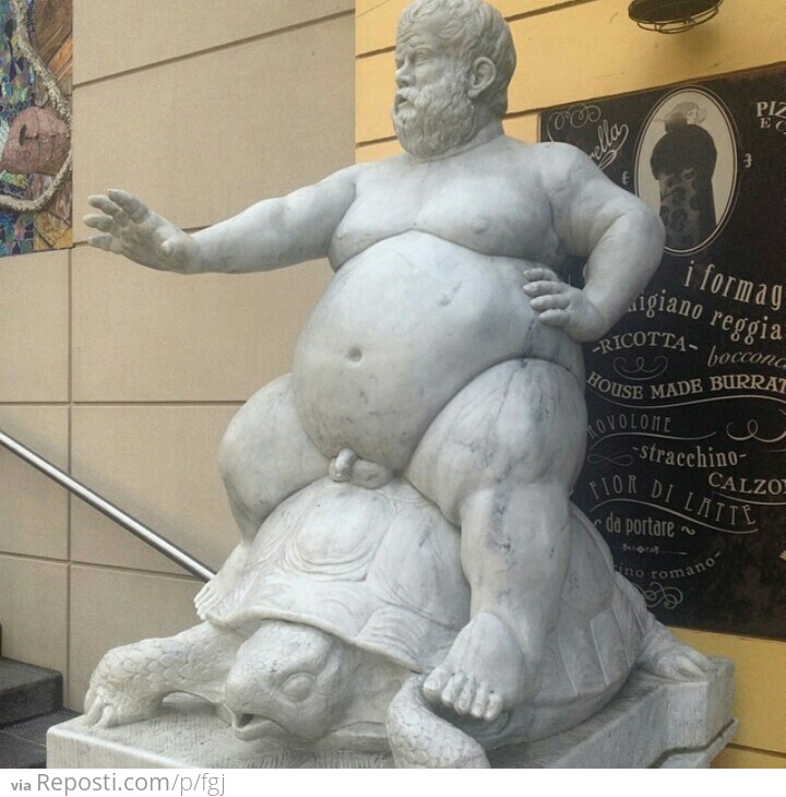 Naked Fat Guy Riding A Turtle