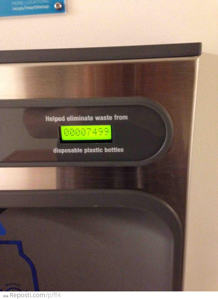 Water fountain shows how many plastic bottles it has saved